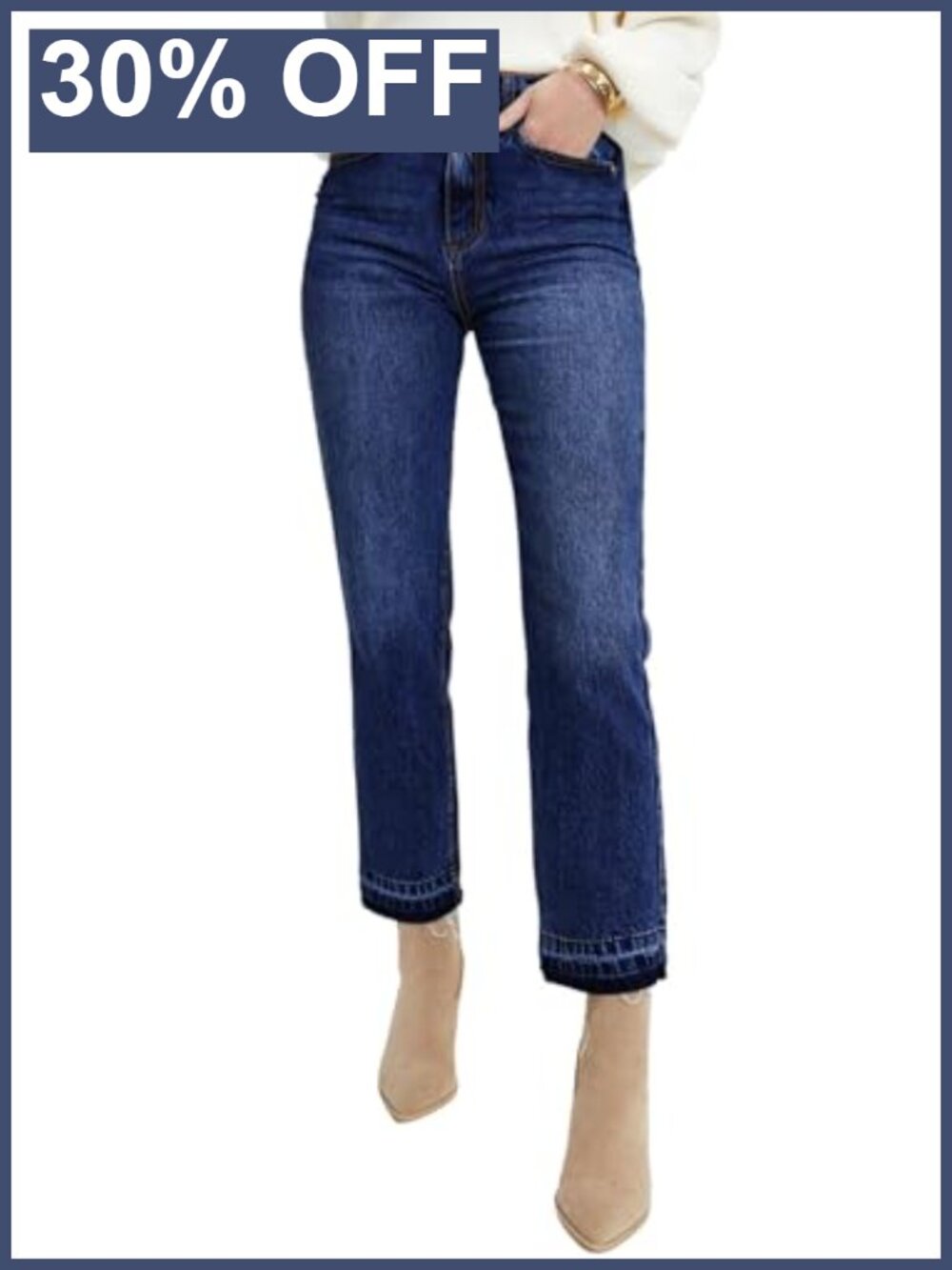 High Waisted Straight Leg Ankle Jeans Stretch Denim Casual Pants
